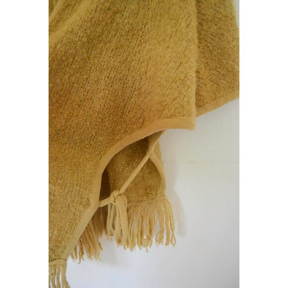 Vintage Fuzzy Knit Mustard Yellow Shawl Tie Side - Picture 5 of 9